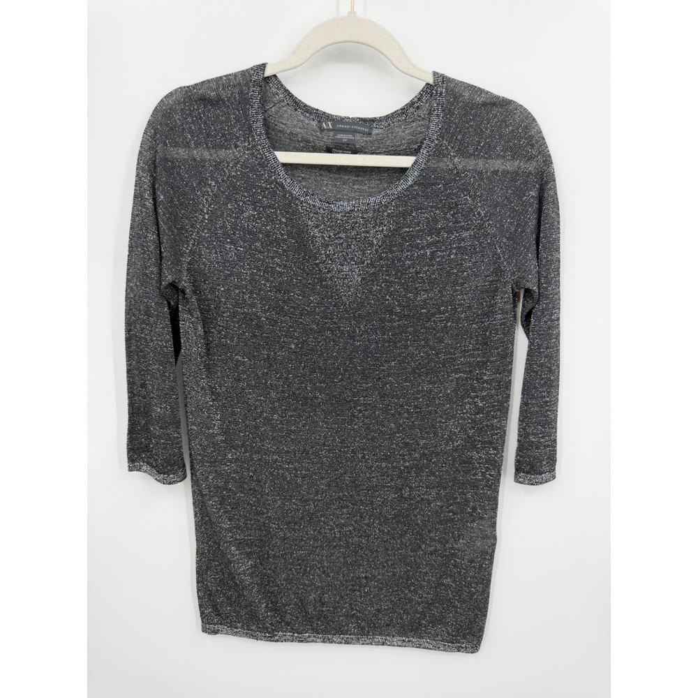Armani Exchange Knit Top Womens Small Grey Silver Metallic Shimmer Italian Yarn